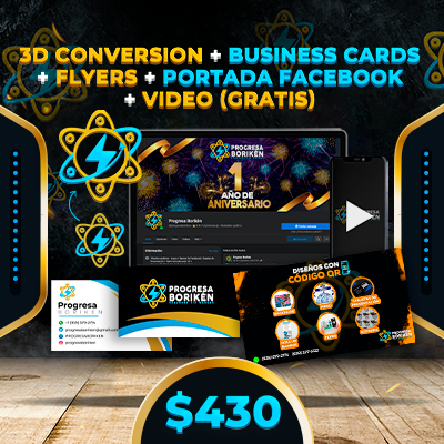 3D Conversion + Business Cards + Flyers + Portada Facebook + Video (Gratis)