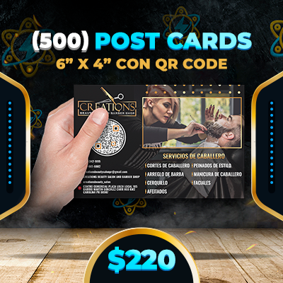500 Post Cards 6” x 4” con QR Code